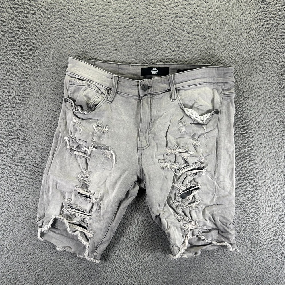 Jordan Craig Shorts Mens 34 Gray Cotton Denim Bermuda Distressed Summer Stretch